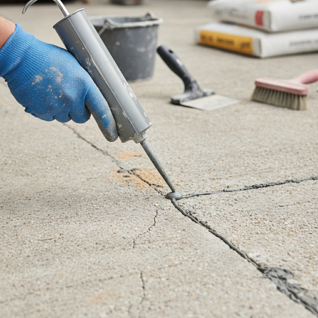 hand doing Concrete Crack Repair